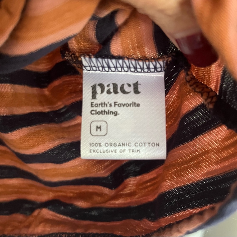 Pact Women's Striped Elbow sleeve t-shirt Brown and Navy Organic Cotton - Picture 5 of 5